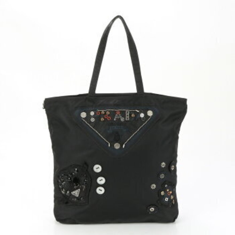 Prada Tessuto tote bag triangle logo beaded rhinestones ERE - Picture 5 of 14